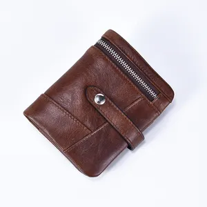 Factory Custom Designer Bifold Soft Carteras Zipper portafoglio da uomo porta carte di credito portafogli di lusso in pelle cerosa a olio borsa in pelle da uomo
