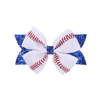 Barrette à cheveux en cuir rose doré à nœud côtelé avec paillettes, style baseball sportif pour enfants