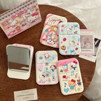 Miroir de maquillage pliable imprimé dessin animé Kawaii, miroir portable en verre et cuir, miroir de bureau mignon pour cadeaux