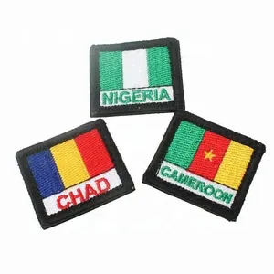 Design Custom Merrow Border Machine Embroidery Uniform Small Mini Flag Patches with Hook and Loop