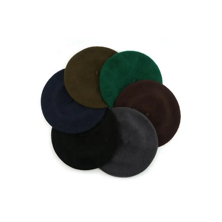 Wholesale Custom Hats Ladies Green Embroidered Satin Lined Cotton Wool Women Knitted Military Beret