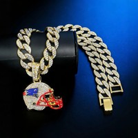 Collier pour homme style hip-hop sportif avec pendentif casque et chaîne cubaine