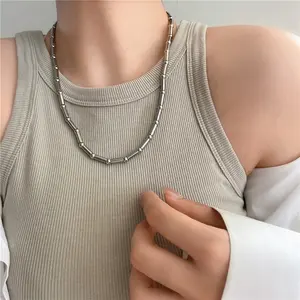 Dichiarazione Hip-Hop semplice forma di tubo di bambù comune colore argento collana in acciaio inossidabile con perline girocollo gioielli per donna 2021