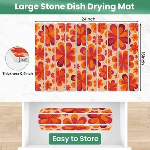 70s Retro Floral Vintage Daisy Flowers <b>Large</b> 24x16 Inches <b>Stone</b> Dish Drying Mat Kitchen Counter Seamless Quick Dry Kitchen Mats - Product Image 5