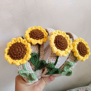 Xiximi Korean Cute Mini Handmade Cartoon Knitted Wool Crocheted Women Party Accessories <b>Sweet</b> <b>Flower</b> Crochet Sunflower Hair Clip - Product Image 3