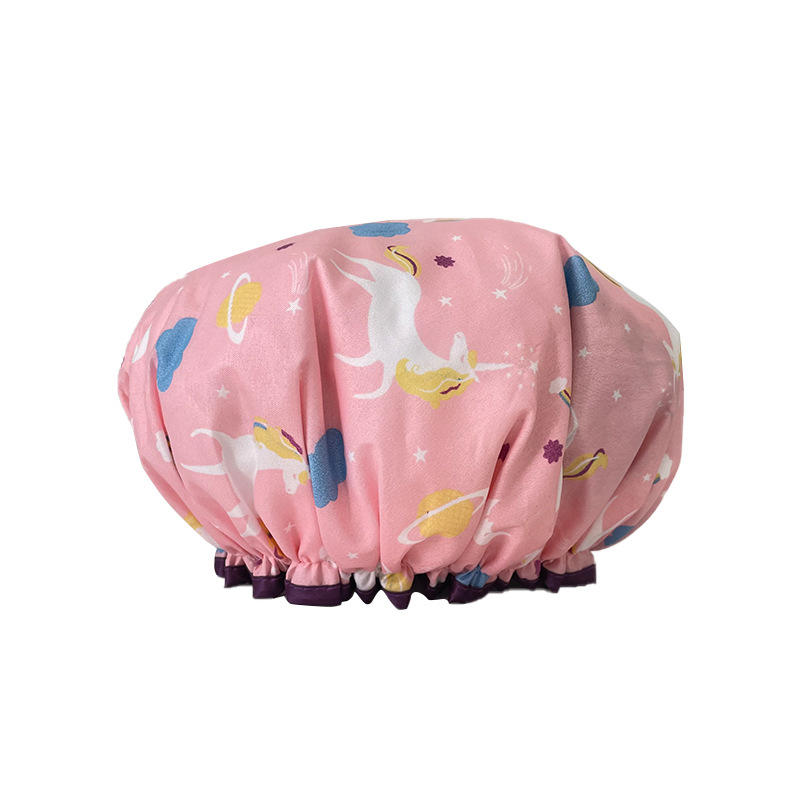 Abeis Low MOQ Double Layer 100% Polyester Fiber And Layer PEVA Bath Cap Shower Hat Custom Women Shower Caps