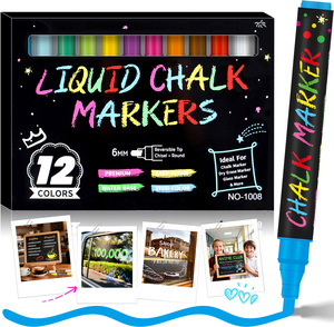 Marqueurs à <span class=keywords><strong>craie</strong></span> liquide sans poussière 8 mm, marqueurs pour vitres de voiture, lot de 12 stylos à <span class=keywords><strong>craie</strong></span> effaçables néon pour tableaux noirs/verre - Product Image 1