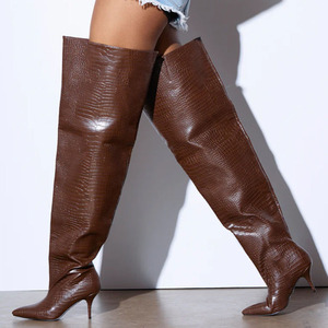 Botas Altas Sobre la Rodilla para Mujer, Super Anchas, con Punta en Pico, Botines Largos, Tacones de Aguja, Estampados Animales, Calzado de Tacón Alto - Product Image 1