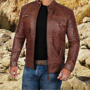 Veste matelassée à col montant en peau de mouton personnalisée, veste en cuir décontractée pour homme, taille plus, fermeture éclair sur le devant, vêtements d'extérieur pour l'automne - Product Image 2