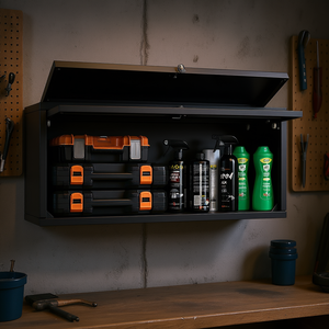 Armoire murale 27,56 L x 12,01 P x 14,02 H pouces, porte rabattable, capacité de charge de 120 lb, style industriel, rangement pour outils - Product Image 2