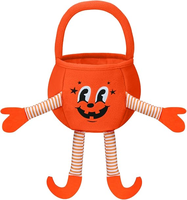 Sac à bonbons en peluche monstre mignon avec logo personnalisé, LED, pour Halloween, sac à bonbons lumineux, pliable, réutilisable, panier d'Halloween