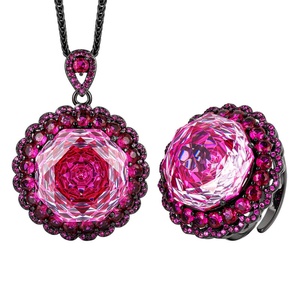 Fashion Eco-friendly Copper Rose Cut 18MM Pink Zircon <b>Necklace</b> Earrings <b>Set</b> New Style Jewelry <b>Set</b> for Bold Statements - Product Image 1