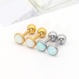 <b>Opal</b> <b>Stud</b> <b>Earrings</b> 1.2x6x3mm Bezel Setting Steel White Gold Plated Fashion Jewelry For Women Cartilage Piercing - Product Image 5