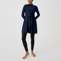 Burkini musulman personnalisé pour femme, tunique de bain bleu marine avec leggings noirs, maillot de bain musulman modeste, commande en gros, échantillonnage rapide, OEM