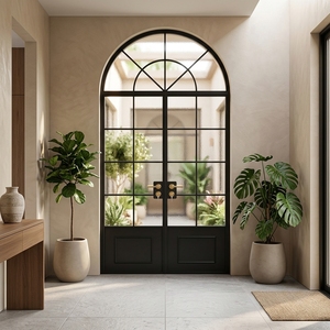 Portes françaises doubles battantes modernes en aluminium avec design cintré pour salon, balcon, hôtel et restaurant - Product Image 1