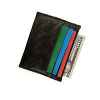 Dompet Kartu Minimalis Pria, Tempat Kartu Kredit Tipis, Dompet Pria Kulit PU Hitam Anyaman, Dompet Mewah untuk Pria