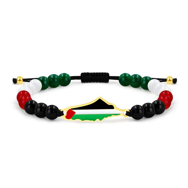 Palestinian Flag Braceletes Stainless Steel Alloy Enamel Map Pendant Charm Woven Bracelet Flat Knot Woven Colorful Bead Bracelet