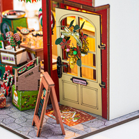 Hongda 2025 Thème de Noël PC2502Z Kit de maison de poupée miniature Candy House en bois à monter soi-même avec housse anti-poussière