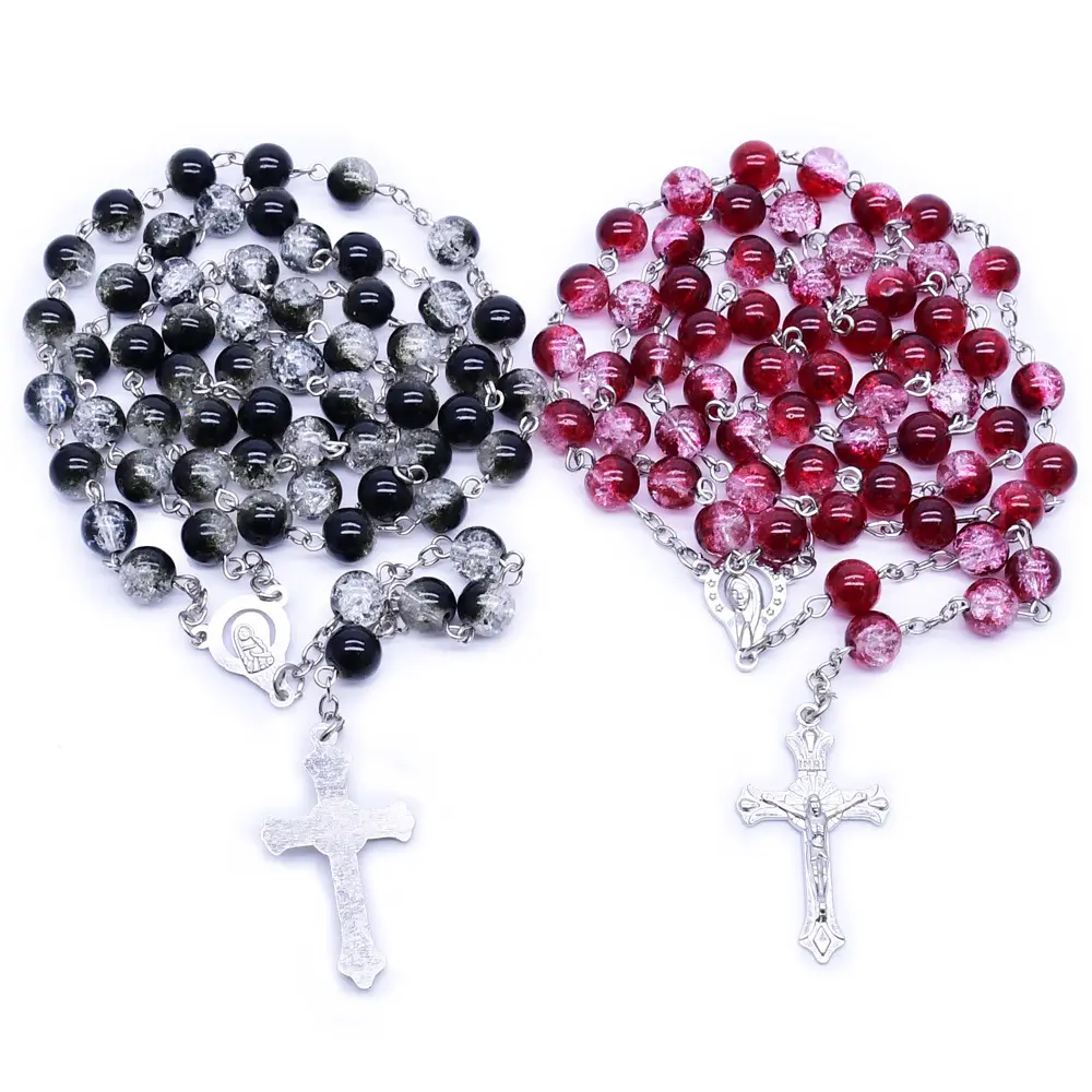 Kreuz Rosenkranz Halskette Glasperlen Katholischer Christlicher Heiliger Vater und Jungfrau Gebets perlen | Perlen Größe 8mm