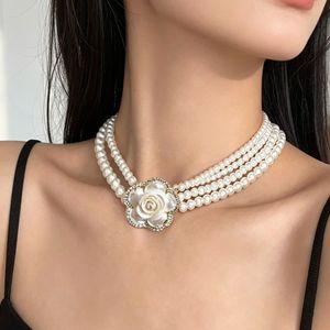 Multi Layered Camellia Pearl Necklace White AAA Grade Flower Design Women's Clavicle Chain Everyday Wear - Product Image 2