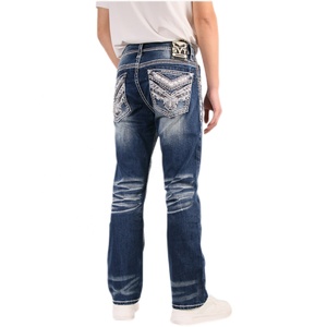 IN Stock Men’s Sanding Heavy Stitch Straight Leg Washed <b>Embroidered</b> Denim <b>Jeans</b> Mid Waist fashion <b>jeans</b> for men - Product Image 2