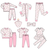 Ensemble de nuit 2 pièces pour enfants en bambou à motifs floraux, collection automne, comprenant une combinaison à capuche et un bandeau, personnalisable avec faible MOQ, vente en gros de pyjamas pour bébés et enfants