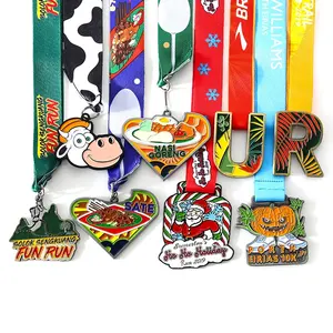 Groothandel Ontwerp Uw Eigen Zinklegering Custom Sport Award 3D Marathon Running Medaille Met Lint
