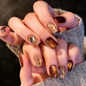 <span class=keywords><strong>Uñas</strong></span> Postizas Color Piel, Diseño Ojo de Gato, Cuadradas, con Pedrería, Reutilizables, Acrílicas, <span class=keywords><strong>para</strong></span> <span class=keywords><strong>Navidad</strong></span> y Fiestas - Product Image 1