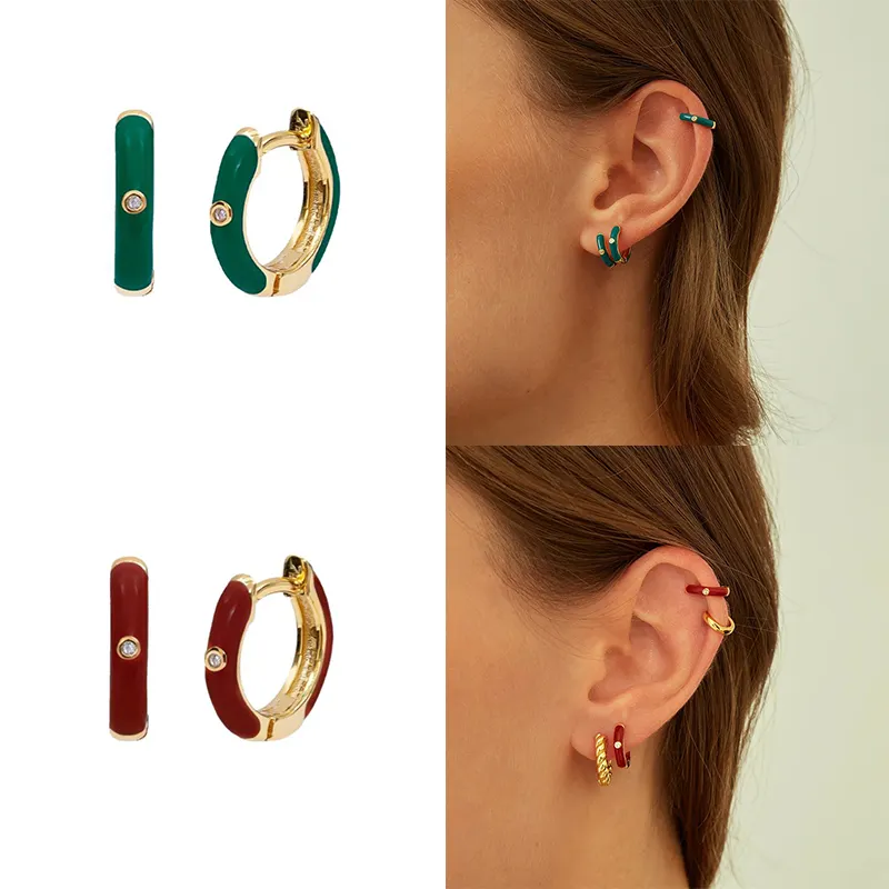 2021 NEW 925 Sterling Silver Fashion personalized dripping trend hoop earring jewelry Cartilage enamel Earring
