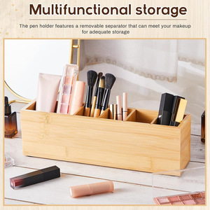 Bamboo Wood <b>Desk</b> Organizer Rectangle 18L Storage Box With Movable Partition For Office <b>Study</b> Bathroom Desktop - Product Image 2