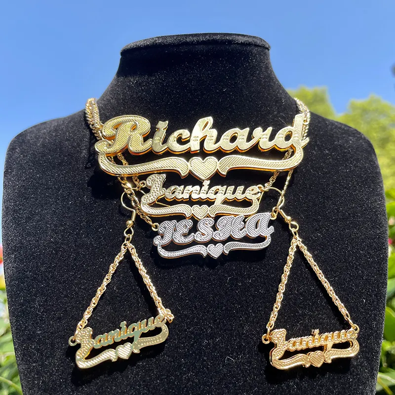 Colgante de collar con placa doble 3D chapado en oro de 18K, joyería de moda personalizada con cualquier nombre y letras, nuevo diseño, 2023