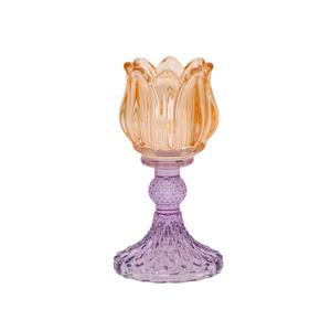 Vintage Romantique <strong>Lotus</strong> Tulip Shape Tealight <strong>Candle</strong> <strong>Holder</strong> Custom Logo Metal Glass Embossed Tabletop <strong>Candle</strong> Home Decoration - Product Image 1