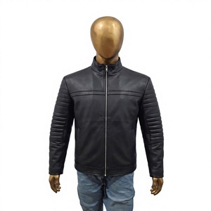 Men's Black <b>Leather</b> <b>Biker</b> Motorcycle <b>Jacket</b> with Padded Sleeves and Shoulders Breathable Front Logo - Product Image 1