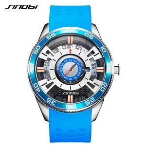 Sinobi 1264 Fashion Blue Mens Quartz Horloge Luxe Siliconen Band Waterdicht Datum Display Karakter Business Horloge