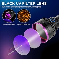 Lampe torche UV LED rechargeable haute puissance 30W 365nm 395nm, corps en alliage d'aluminium robuste, IP65, charge USB, noire, pour le camping