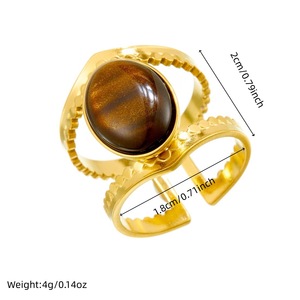 Elegant Court Style Wide Opening Adjustable Oval Tiger Eye Stone Gold Plated Ring Unisex Party Jewelry - Product Image 4