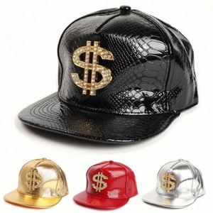 Wholesale Waterproof Leather Unisex Hip Hop 5-Panel Snapback Cap with Dollar for Pattern for Outdoor Use - Product Image 2