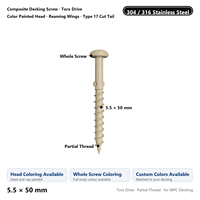 Sekrup Dek Komposit Baja Tahan Karat 304 316 5.5 x 50 mm Torx Drive Ulir Sebagian Ujung Potong untuk Dek WPC