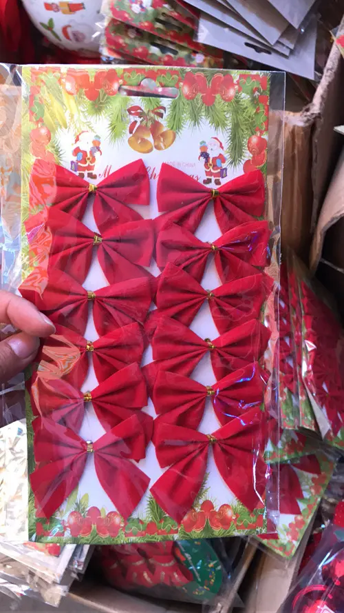 Arcs de Noël 5.5cm 12 arcs rouges or et argent tissu rouge décorations d'arbre de Noël pendentifs