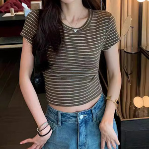 <span class=keywords><strong>Camiseta</strong></span> Clásica Versátil a Rayas con Tirantes y Sujetador Incorporado, Corte Ajustado, Cuello Redondo, Estilo Pullover - Product Image 4