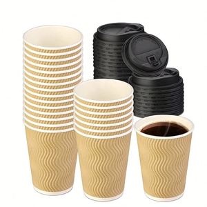 Vasos de Café Biodegradables de Primera Calidad, Aptos para Alimentos, con Triple Pared Aislante, de Papel Ondulado, Personalizables con Impresión, para Fiestas - Product Image 1