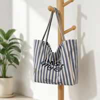 Sac fourre-tout en toile personnalisé, nouvelle arrivée, robuste, réutilisable, avec poignée à rayures, pour le shopping, vente en gros