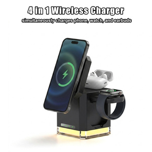 <span class=keywords><strong>Veilleuse</strong></span> avec chargeur sans fil magnétique 3 en 1, station de charge rapide 15W, support pliable avec lampe LED et support pour téléphone - Product Image 4