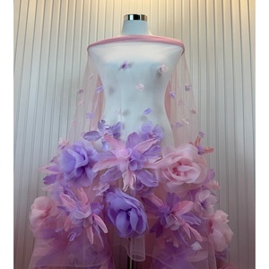 Tela de Encaje Francés de Alta Calidad en Color Morado, Encaje de Tul con Flores 3D, Bordado de Encaje, Telas de Malla Nigerianas <span class=keywords><strong>para</strong></span> <span class=keywords><strong>Vestido</strong></span> de Novia - Product Image 4
