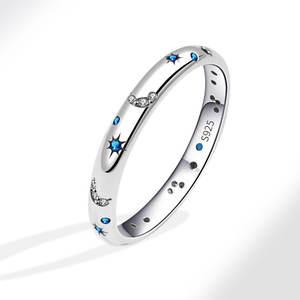 Anillo de Plata de Ley 925 con Diseño de <span class=keywords><strong>Luna</strong></span> y Estrella con Circonita, Venta al por Mayor de Fábrica - Product Image 4