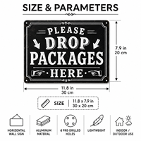 S'il vous plaît, laissez les colis ici - Panneau en aluminium pour livraison de colis - Décoration intérieure/extérieure - Utilisation pour porte d'entrée ou commerce - 12x8 pouces