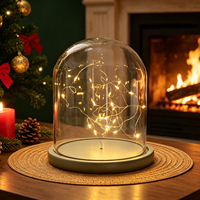 Wholesale Grey Base LED Glass Bell Jar Cover Wooden Stand for Preserved Flower Home Tabletop Decoration