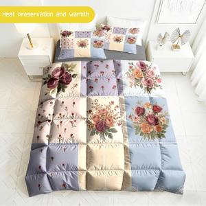 Ensemble de couette rétro luxueux à motifs floraux patchwork, toutes saisons, chaleur et confort, literie élégante pour chambre principale, taille Queen/King - Product Image 6