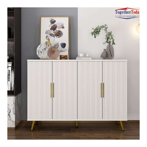 Meuble de rangement multifonctionnel en panneaux de particules haute densité avec portes à nervures pour l'organisation des chaussures, buffet de salle à manger - Product Image 1