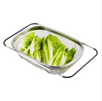 Professionele Keuken Rvs Groente Fruit Pp Handgrepen Mesh Uitschuifbare Over Sink Geperforeerde Vergiet Zeef
